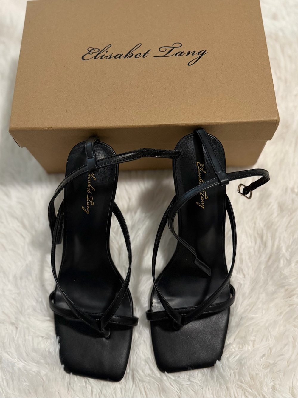Black Strappy Square-Toe Heels